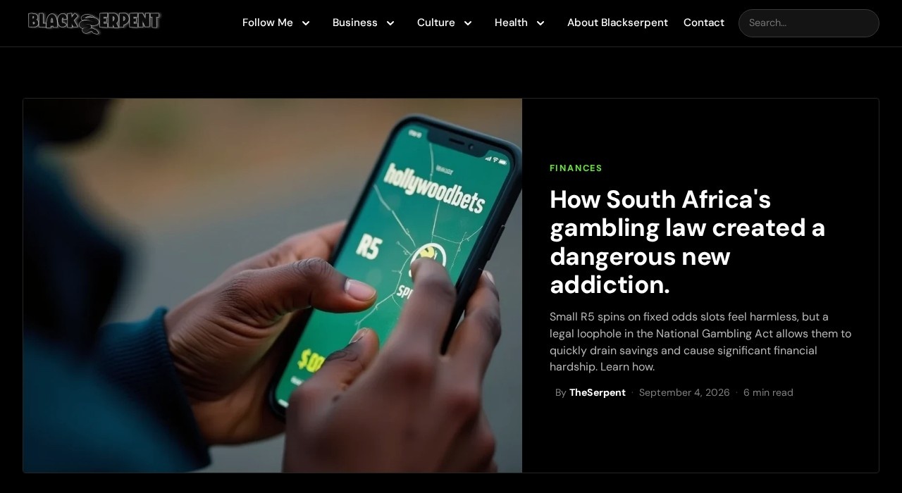 Black Serpent homepage - South African social and political commentary