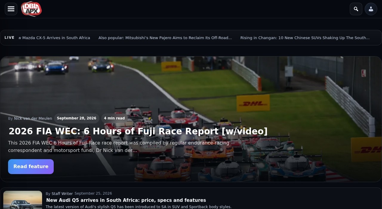 Double Apex homepage - South African motoring news and reviews