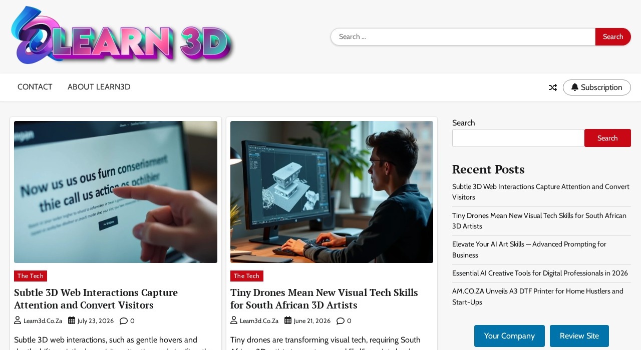 Learn3D homepage - visual tech and creative skills